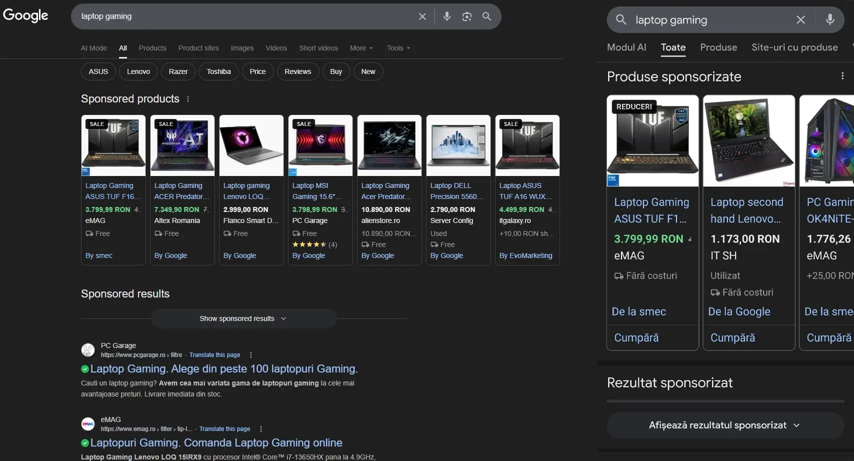 Comparatie rezultate afisate in google search pe desktop si mobil